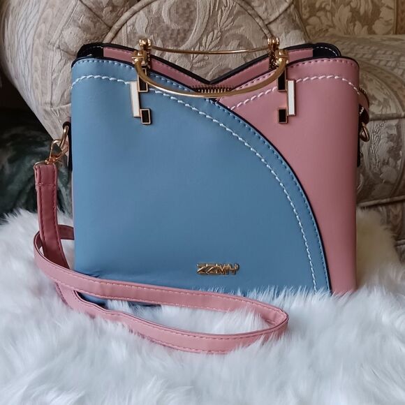 Pink & Blue Leather Shoulder Bag, Crossbody Bag, Handbag, Tote, Purse - Picture 3 of 15